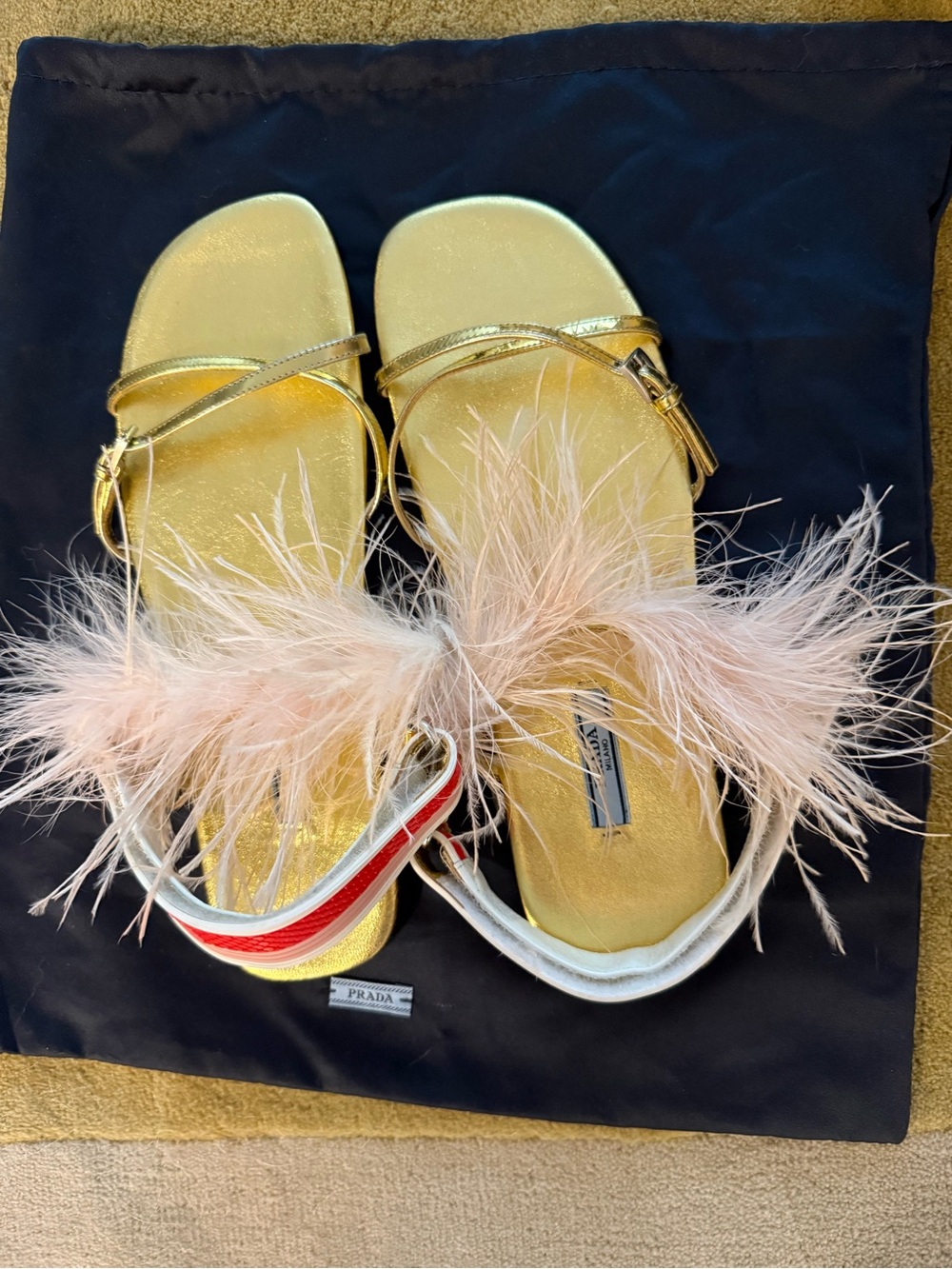 Authentic Prada Gold Leather Feather Sandals - Picture 7 of 10